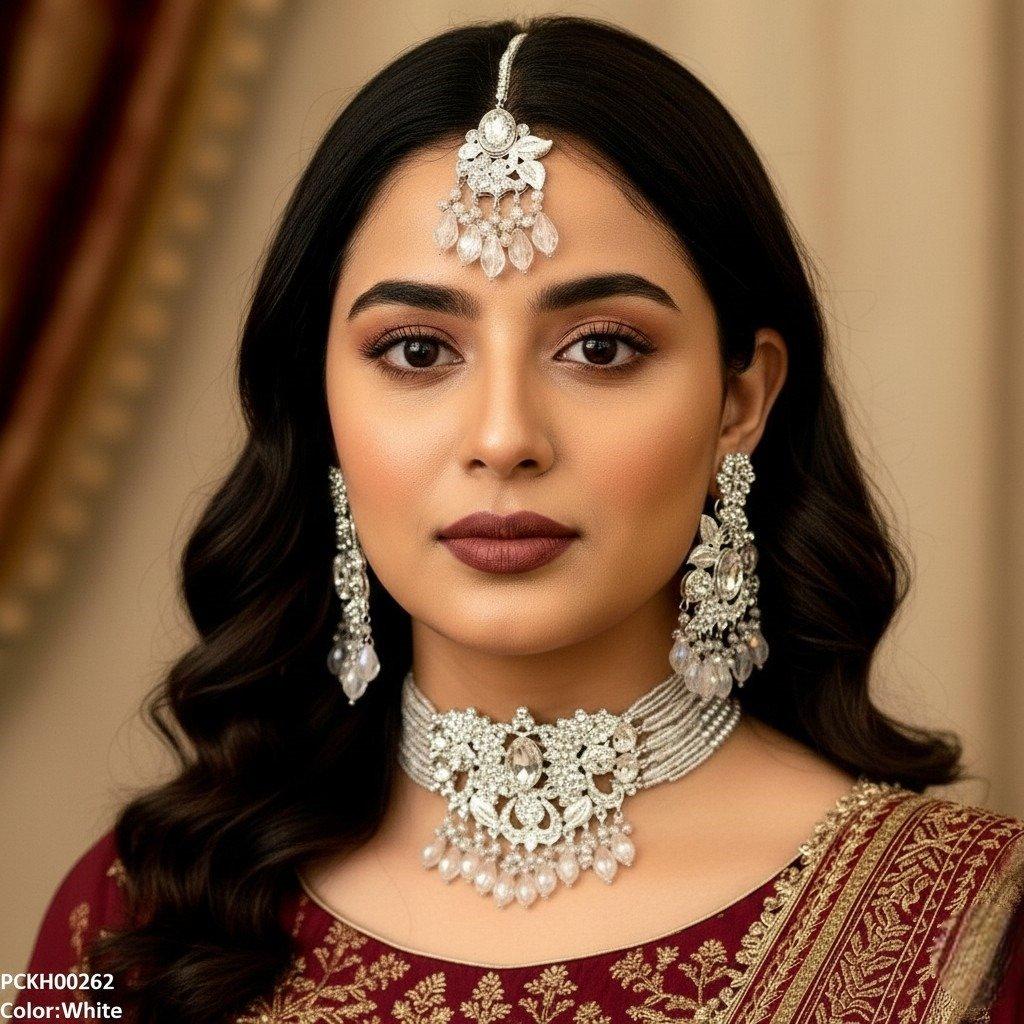 PCKH00262 SDQ Oval/Flower Pearl Drop Choker Set - PCKH