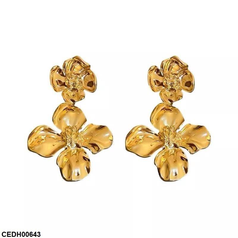 CEDH00643 HJF Double Flower Drop Earrings - CEDH