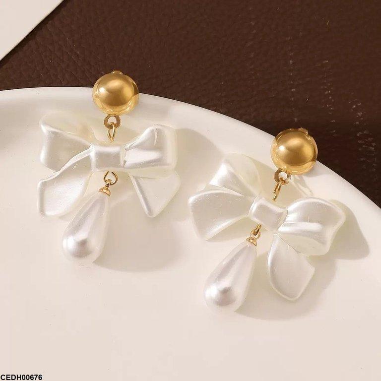 CEDH00676 LSH Bow Pearl Drop Earrings - CEDH