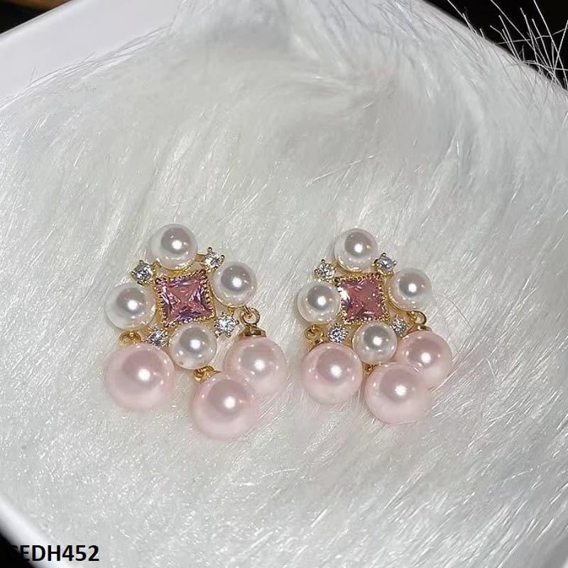 CEDH452 ZHL Pink Beads Drop Earrings Pair
