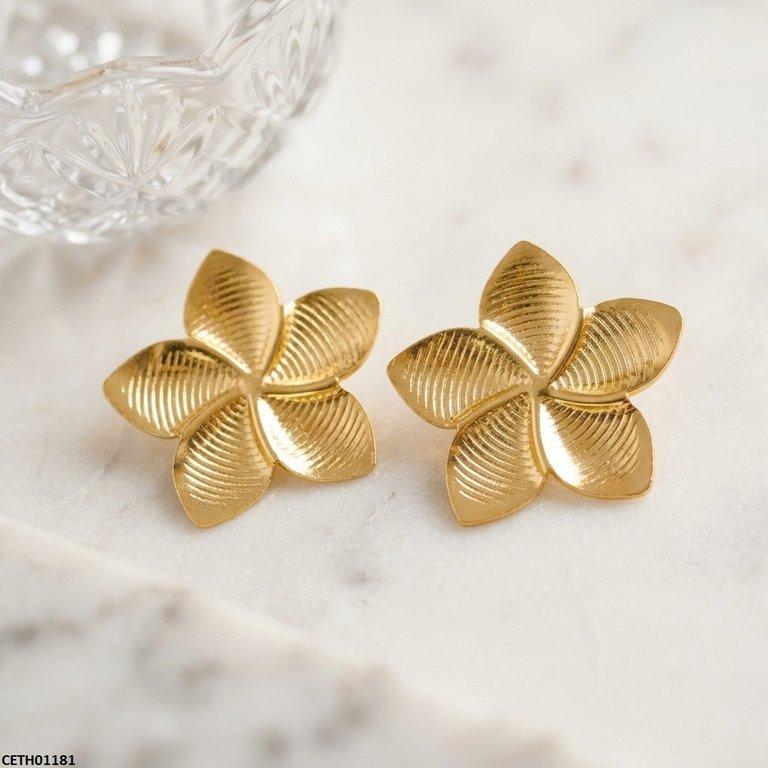 CETH01181 HLN Plumeria Floral Flower Stainless Steel Tops Pair - CETH