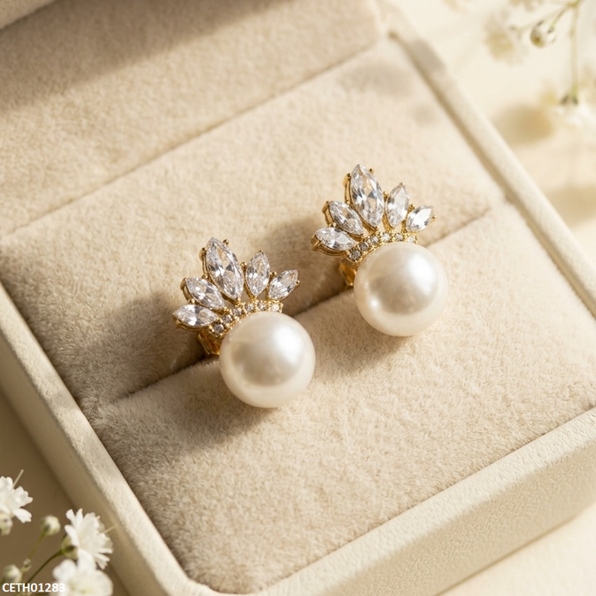 CETH01283 SYB Marquise Stone Pearl Tops Pair - CETH