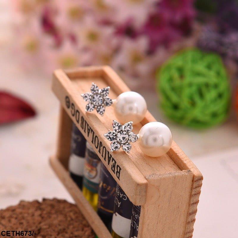 CETH673 LQP Star Pearl Ear Tops Pair