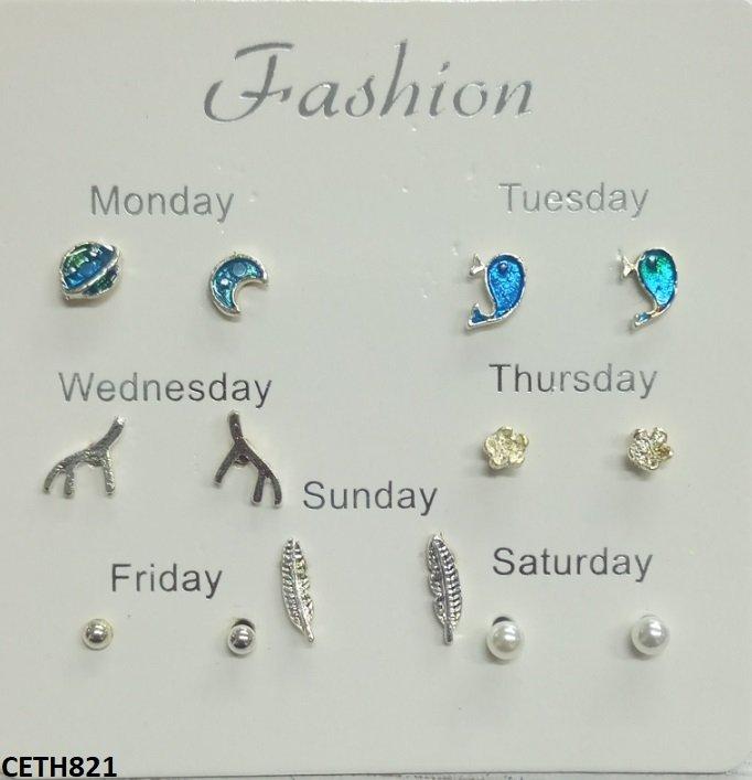 CETH821 LQP Fish/Moon/Star 7 Stud Tops Pair