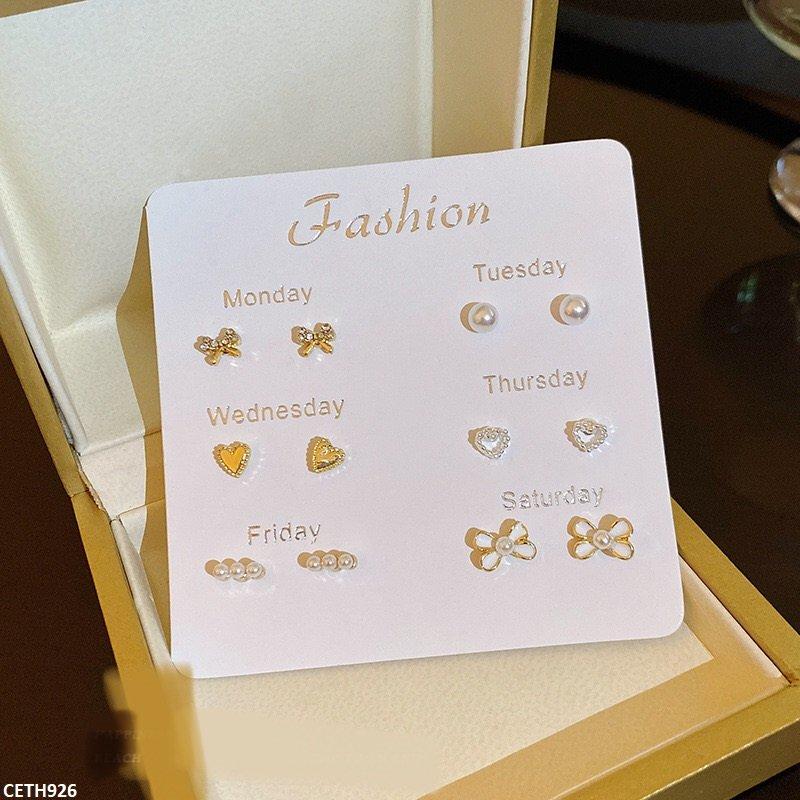 CETH926 YYZ Heart/Bow/Pearl 6 Pair Tops