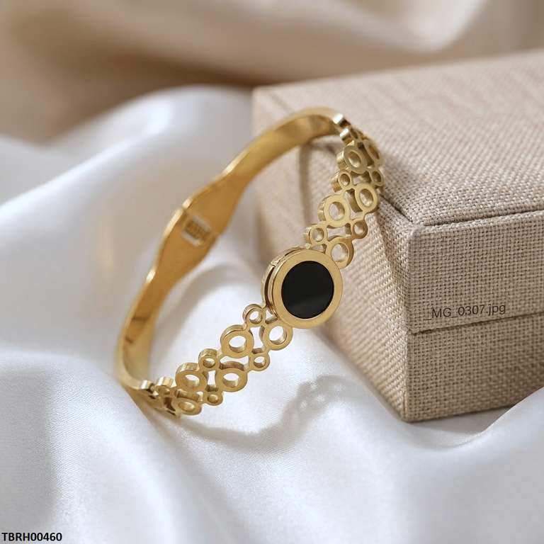 TBRH00460 MMJ Stainless Steel Round Black Stone Braclet - TBRH