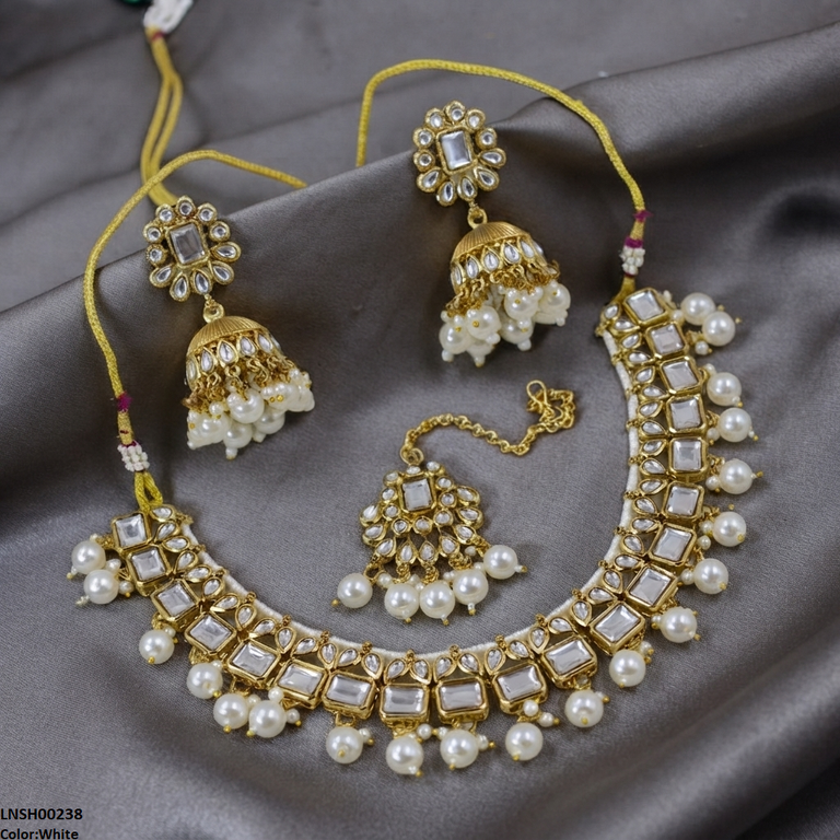 LNSH00238 ANI Square Pearl Drop Rajwari Necklace Set - LNSH