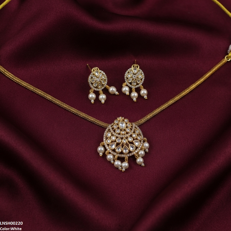 LNSH00220 ANI Moon Flower Pearl Drop South Indian Necklace Set - LNSH