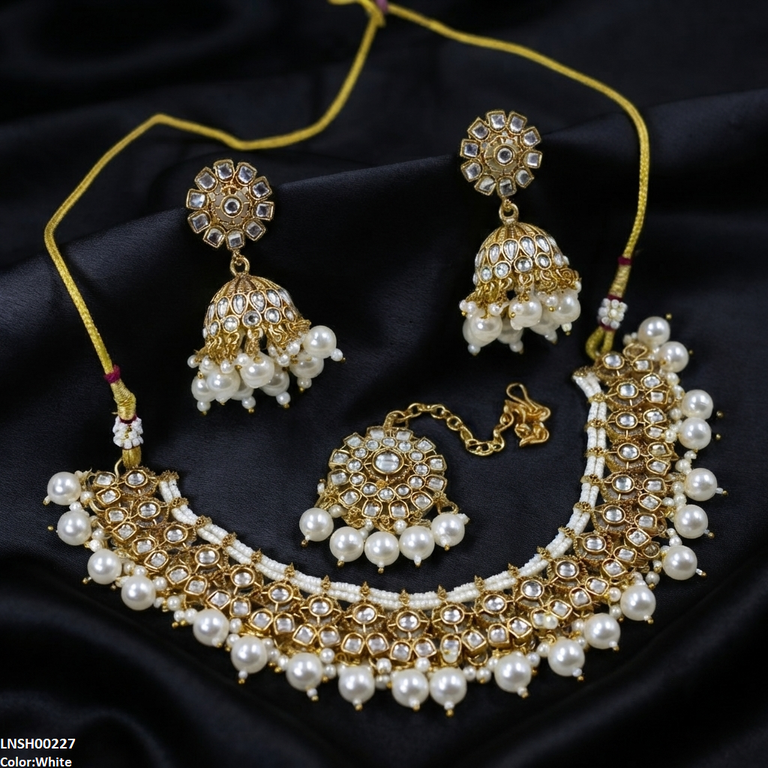 LNSH00227 ANI Round Flower Rajwari Necklace Set - LNSH