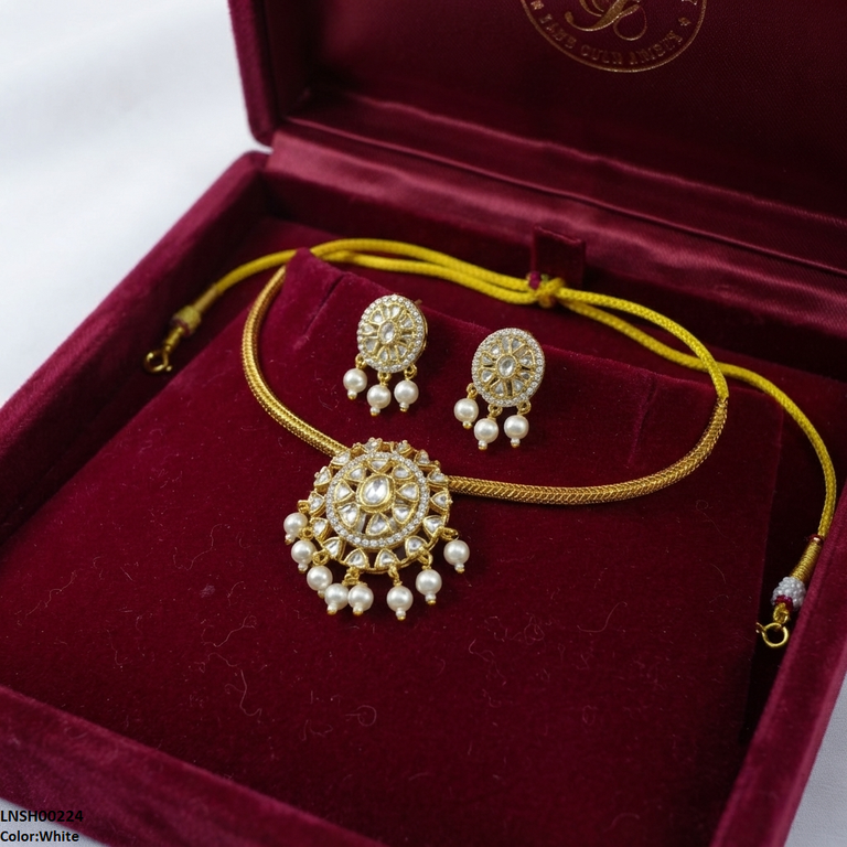 LNSH00224 ANI Oval Flower Pearl Drop South Indian Necklace Set - LNSH