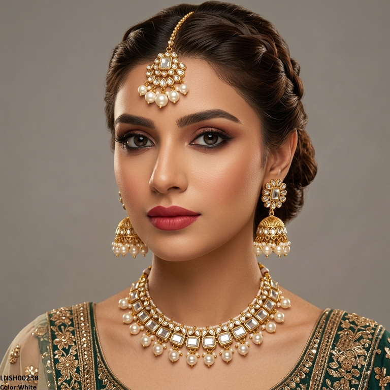 LNSH00238 ANI Square Pearl Drop Necklace Set - LNSH