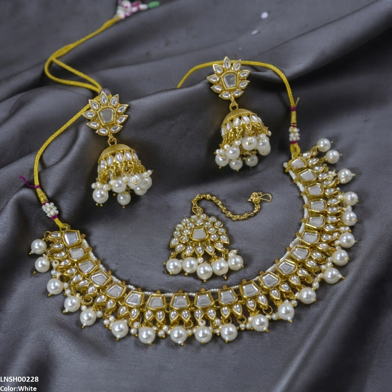 LNSH00228 ANI Square/Tear Pearl Drop Rajwari Necklace Set - LNSH