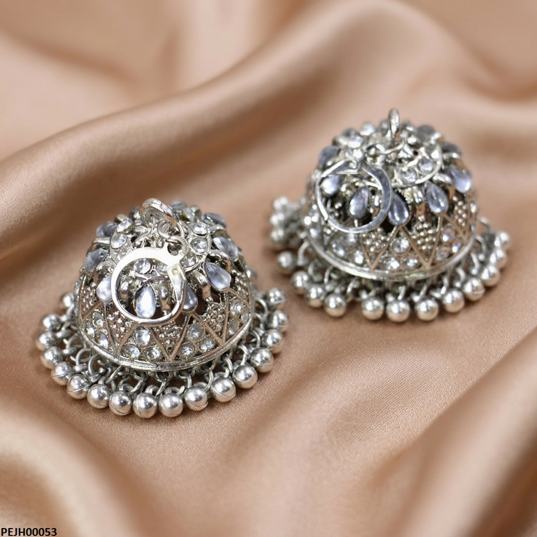 PEJH00053 SDQ Tear Stone Pearl Drop Jhumki - PEJH
