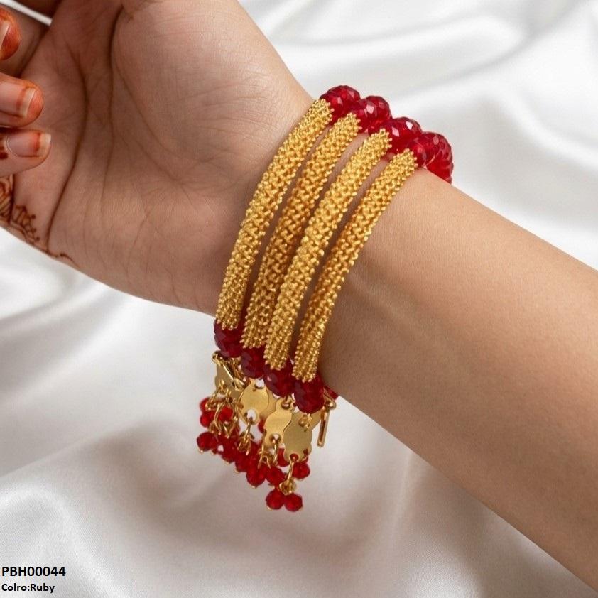 PBH00044 FRN Round Pearl Drop Bangles Set - PBH