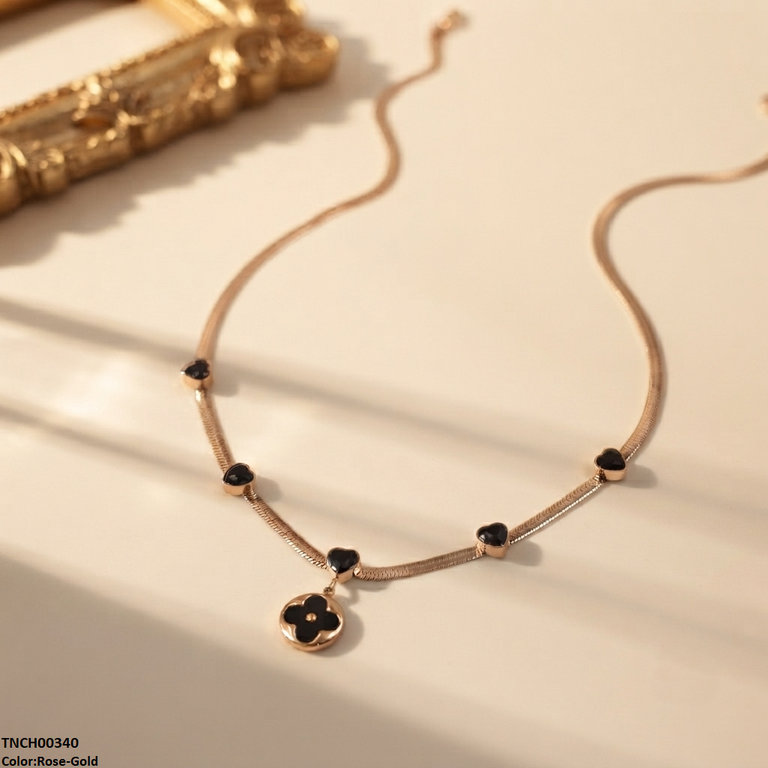 TNCH00340 ALQ Stainless Steel Heart/Flower Drop Necklace - TNCH