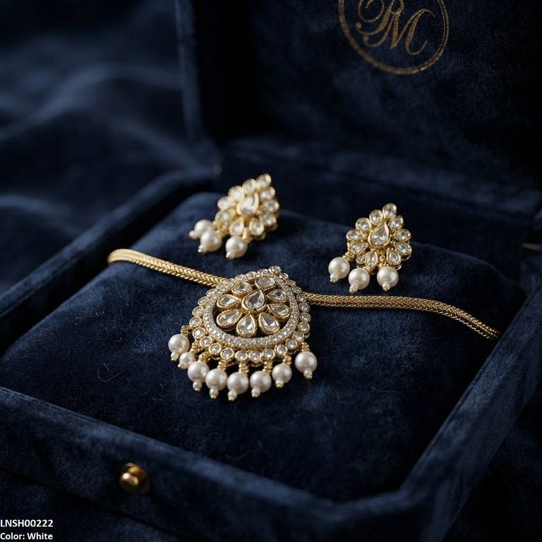 LNSH00222 ANI Tear Pearl Drop South Indian Necklace Set - LNSH