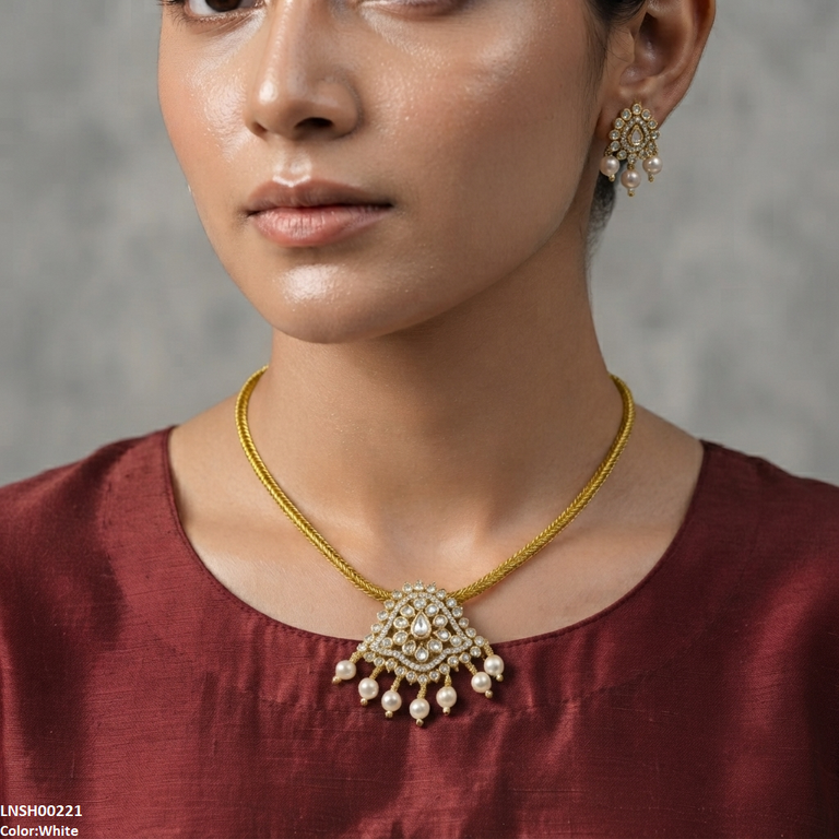 LNSH00221 ANI Round Pearl Drop Necklace Set - LNSH