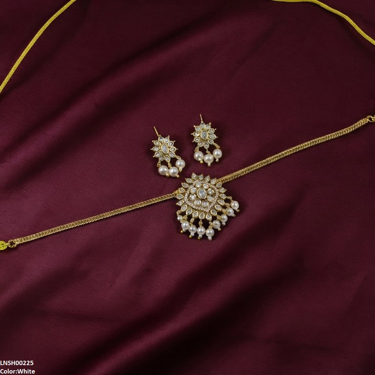 LNSH00225 ANI Flower Pearl Drop South Indian Necklace Set - LNSH