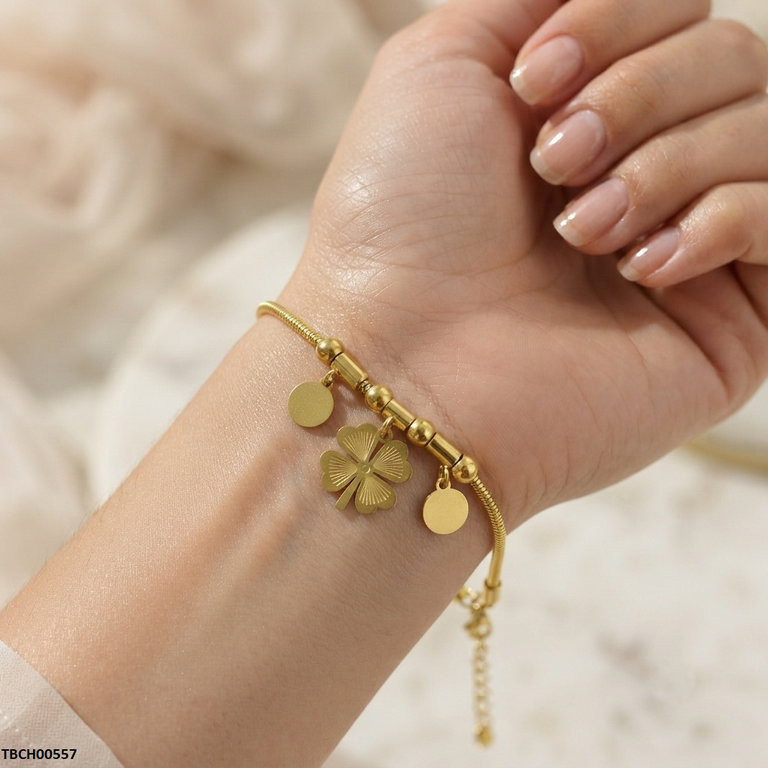 TBCH00557 ALQ Stainless Steel Flower Plain Bracelet - TBCH