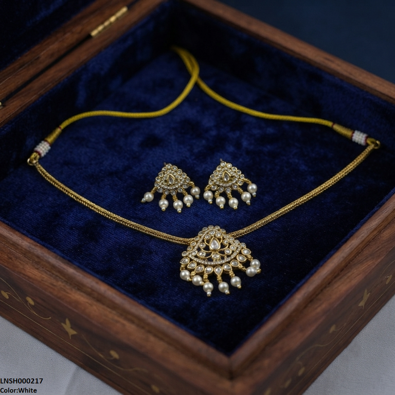 LNSH00217 ANI Tear Round Pearl Drop South Indian Necklace Set - LNSH