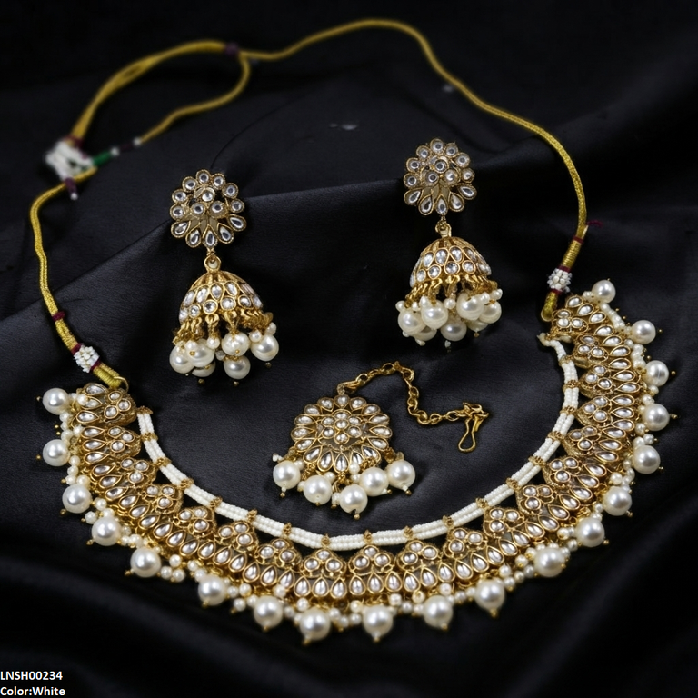 LNSH00234 ANI Tear Pearl Drop Rajwari Necklace Set - LNSH
