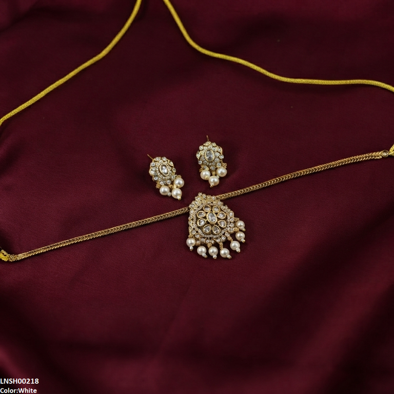 LNSH00218 ANI Multi Stone Pearl Drop Necklace Set - LNSH