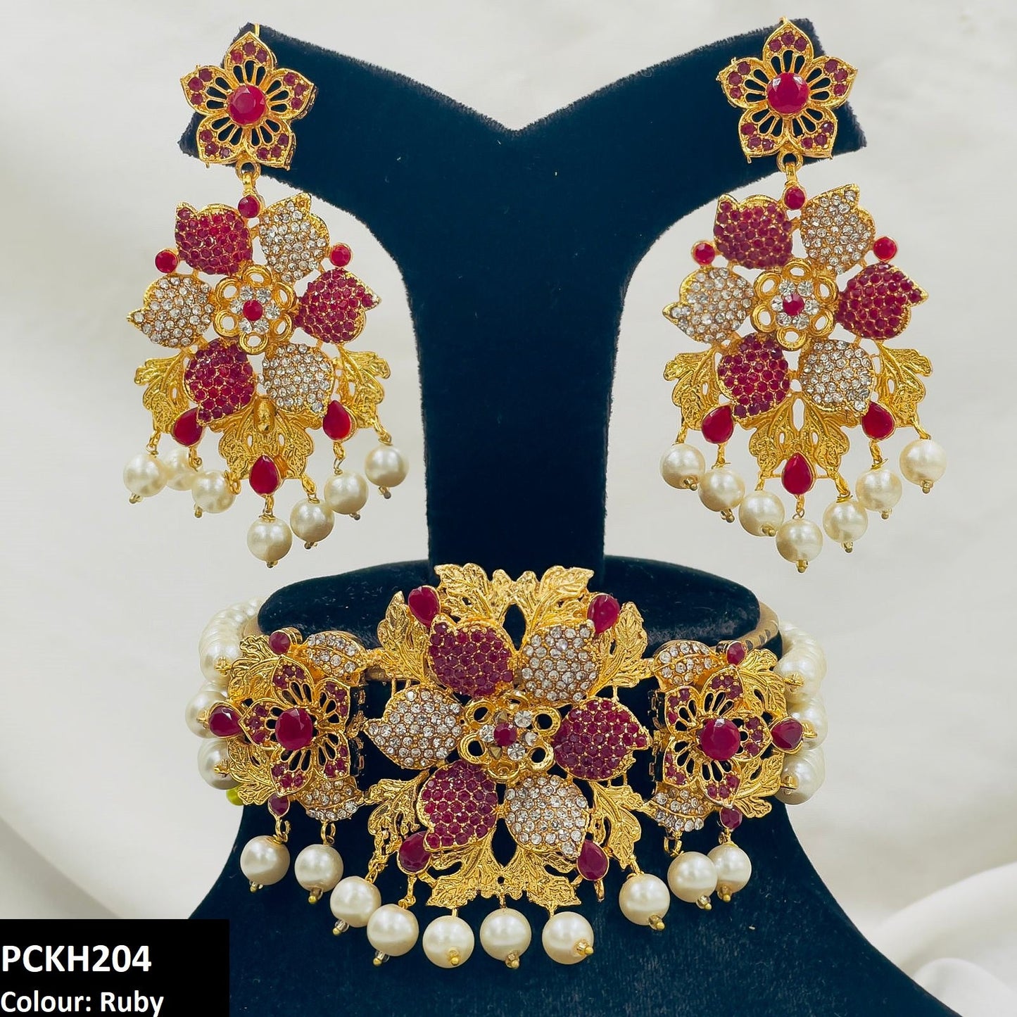 PCKH204 FRN Leaf Flower Choker Set