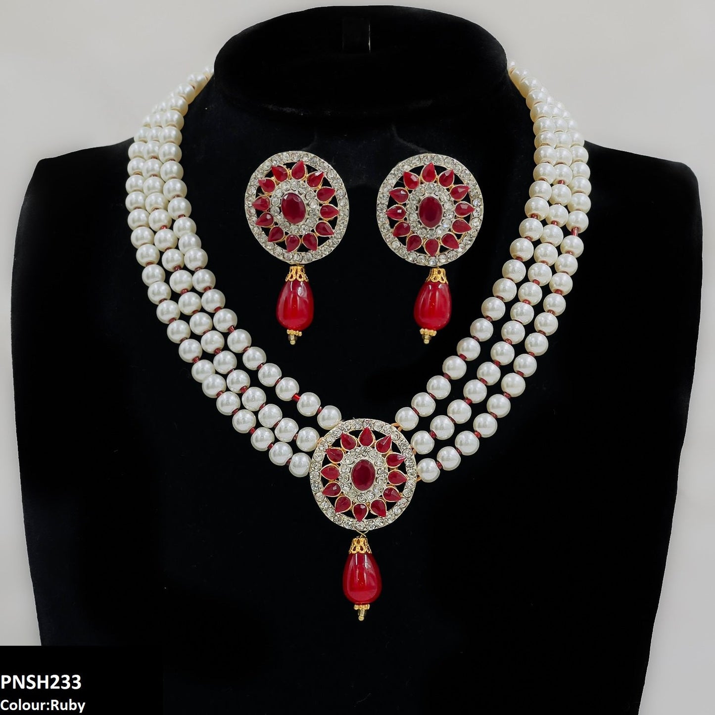 PNSH233 SDQ Flower Pearl Drop Necklace Set