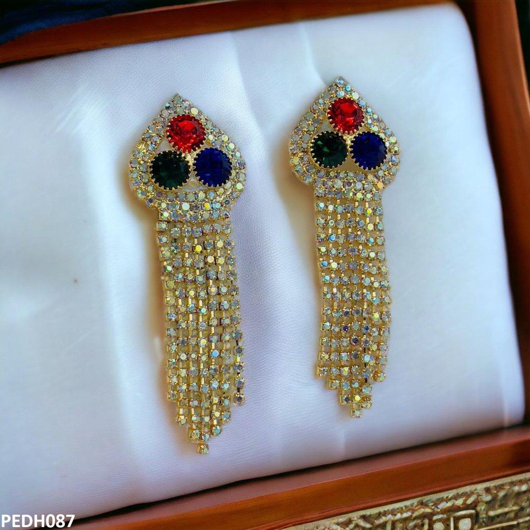 PEDH087 SDQ Multi Heart Chain Drop Earrings