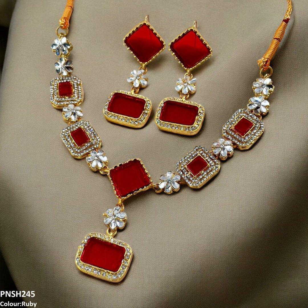 PNSH245 FRN Square/Rectangle Drop Necklace Set