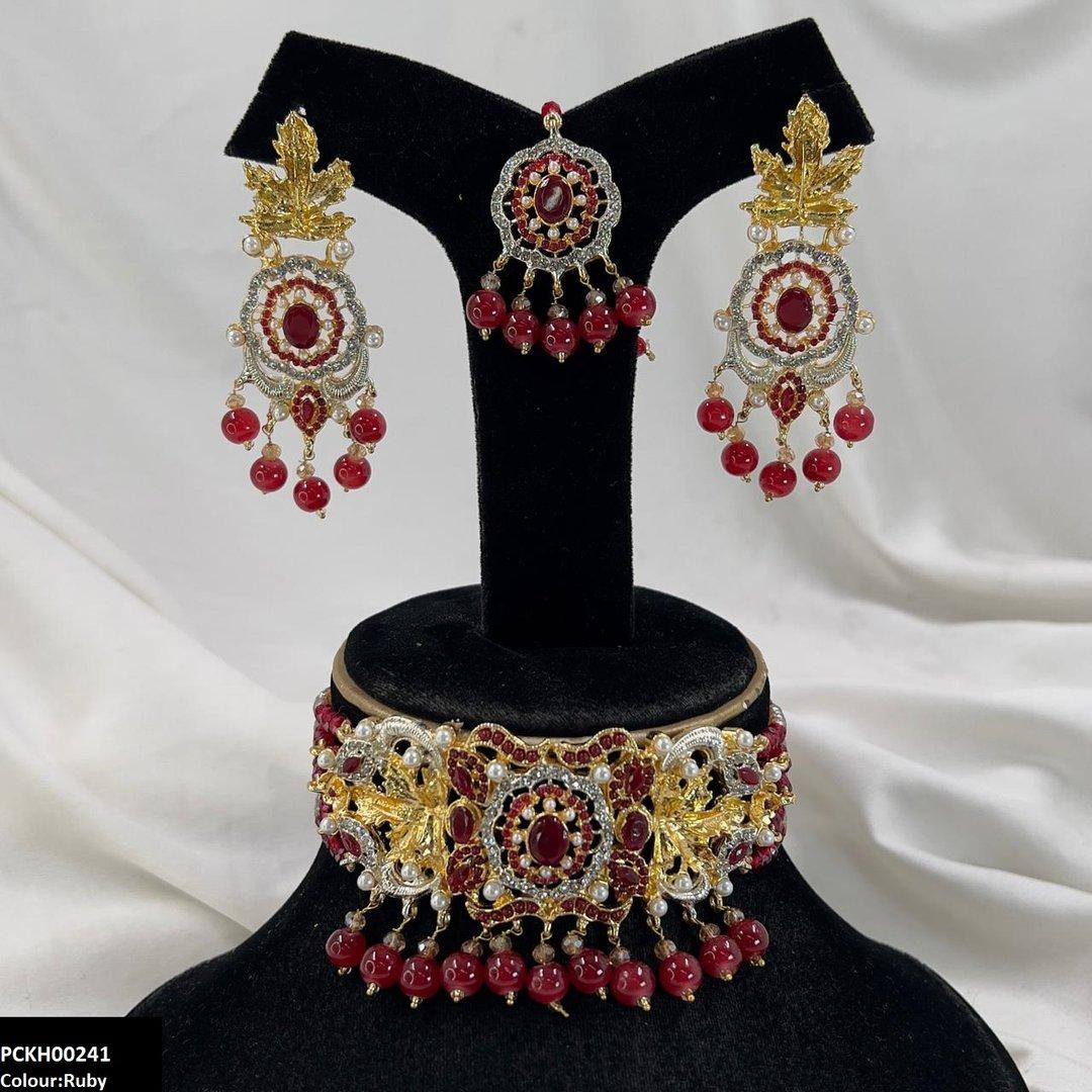 PCKH00241 SDQ Oval/Leaf Pearl Drop Choker Set - PCKH