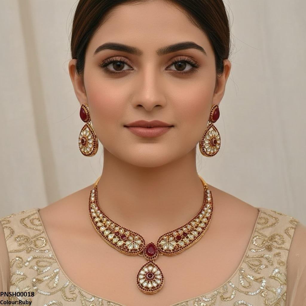 PNSH00018 FRN Flower Tear Drop Necklace Set - PNSH