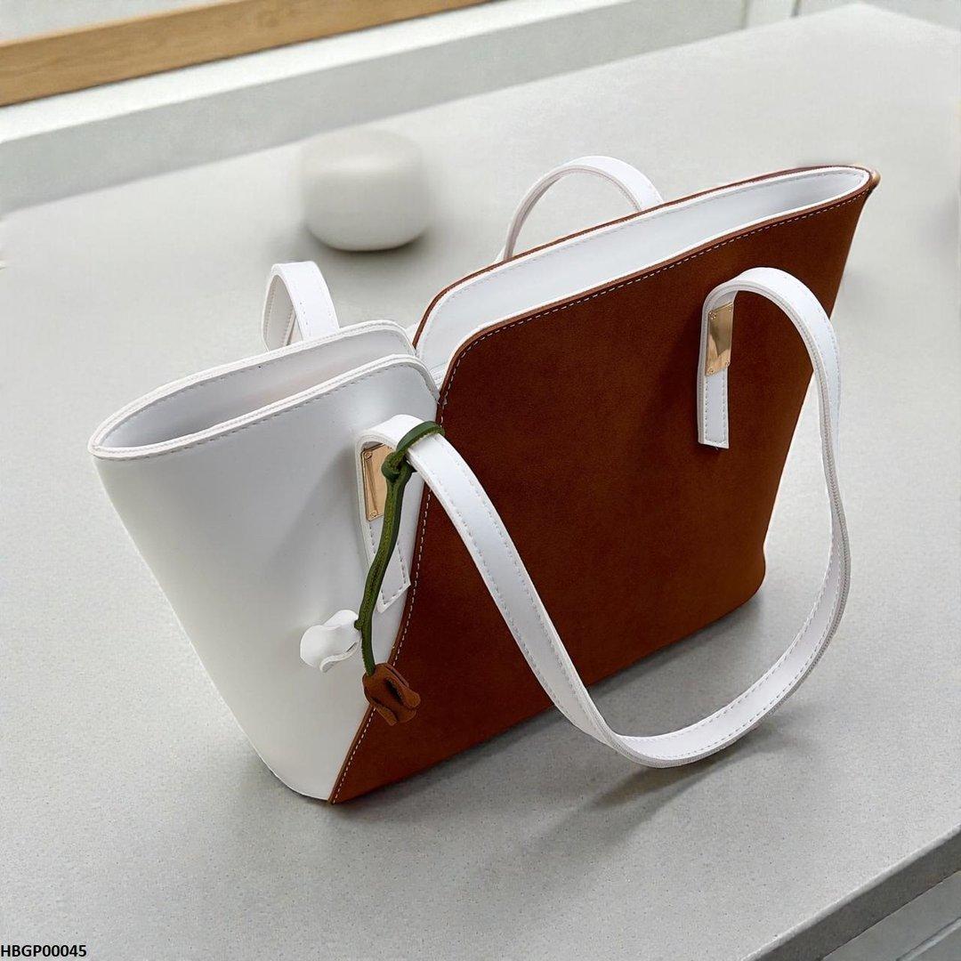 HBGP00045 Brown & White Grace Tote Bag - HBGP