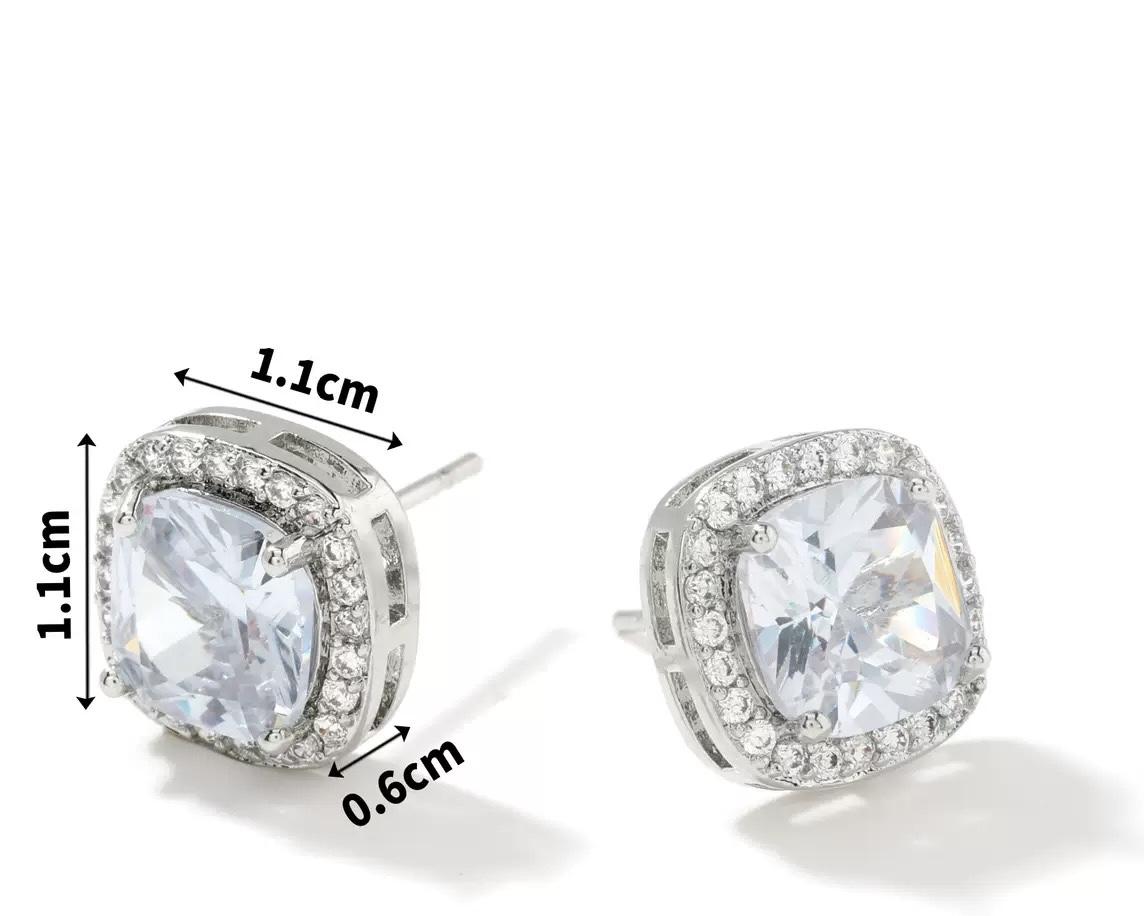 TETH00513 WKO Square ZIRCON Stone Stainless Steel Tops Pair - TETH