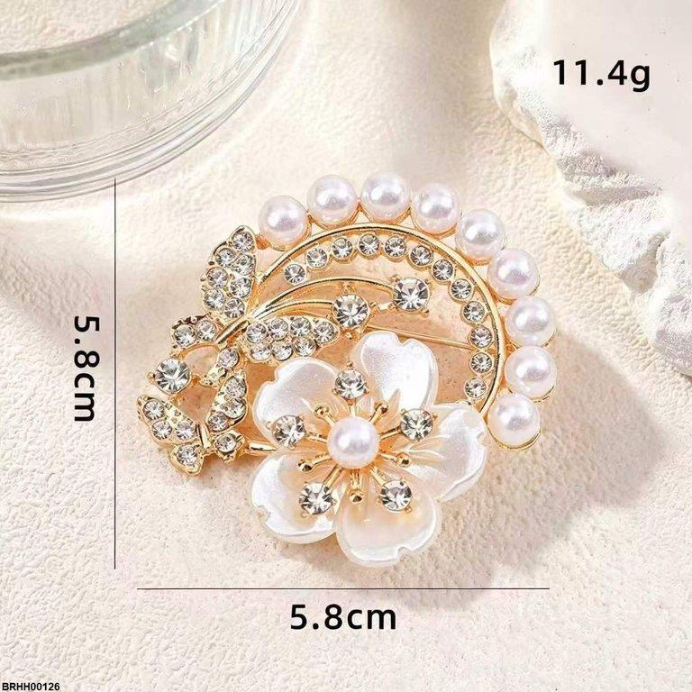 BRHH00126 XST Butterfly/Pearl Flower Zircon Broach - BRHH