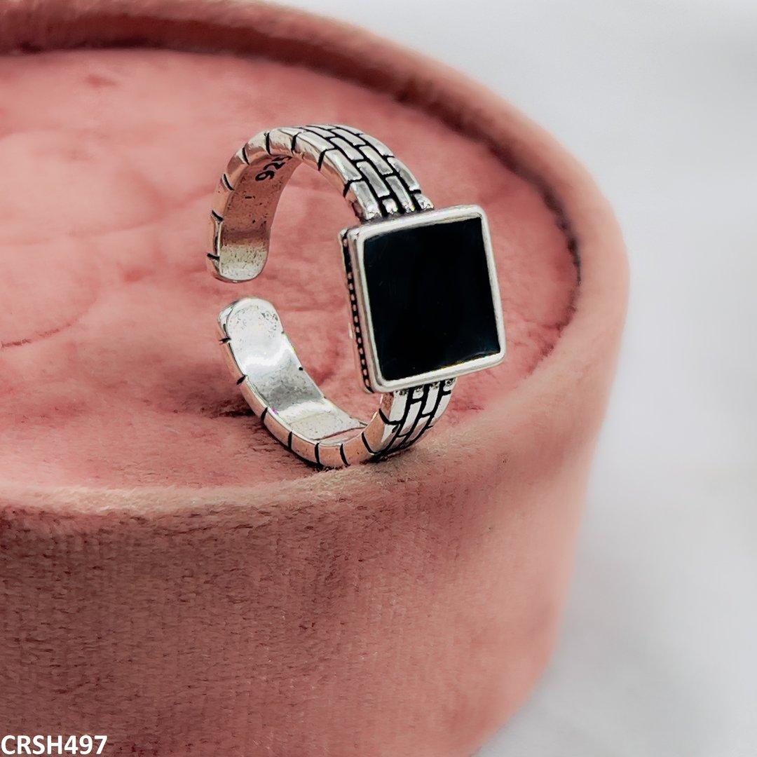 CRSH497 WNS Painted Black Square Ring Adjustable