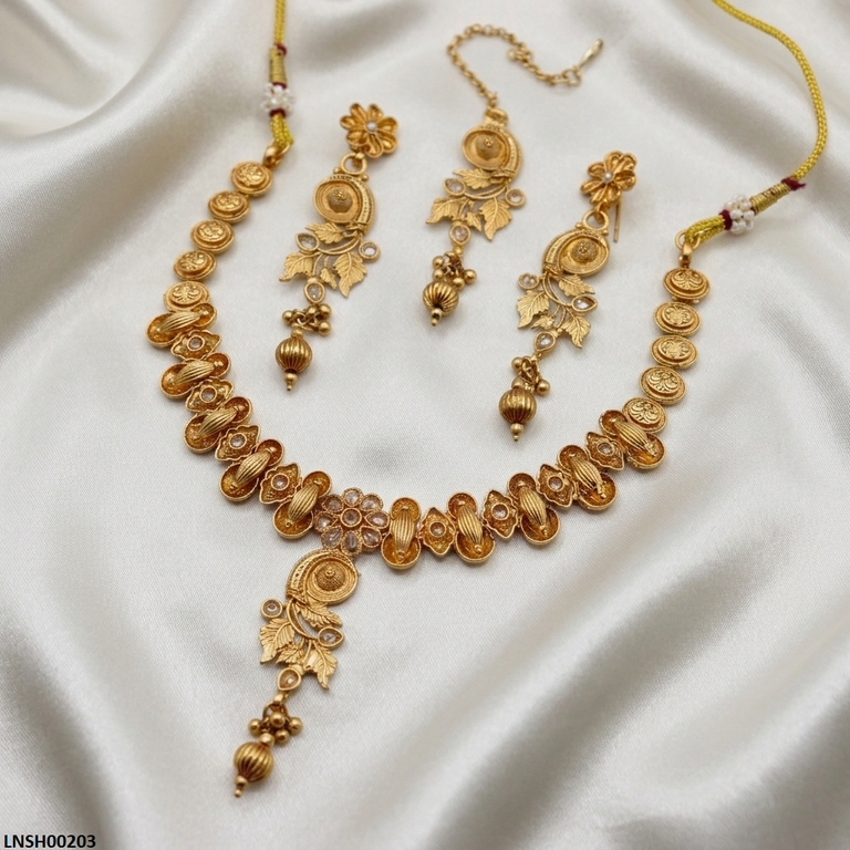 LNSH00203 ANI Flower Round Drop Necklace Set - LNSH