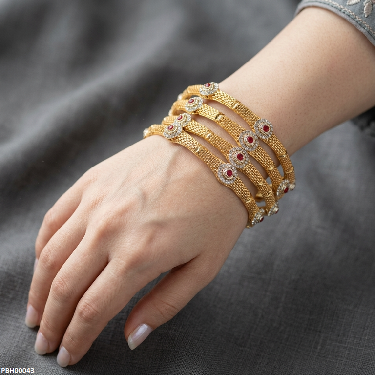 PBH00043 AZM Flower Ruby Stone Bangles - PBH