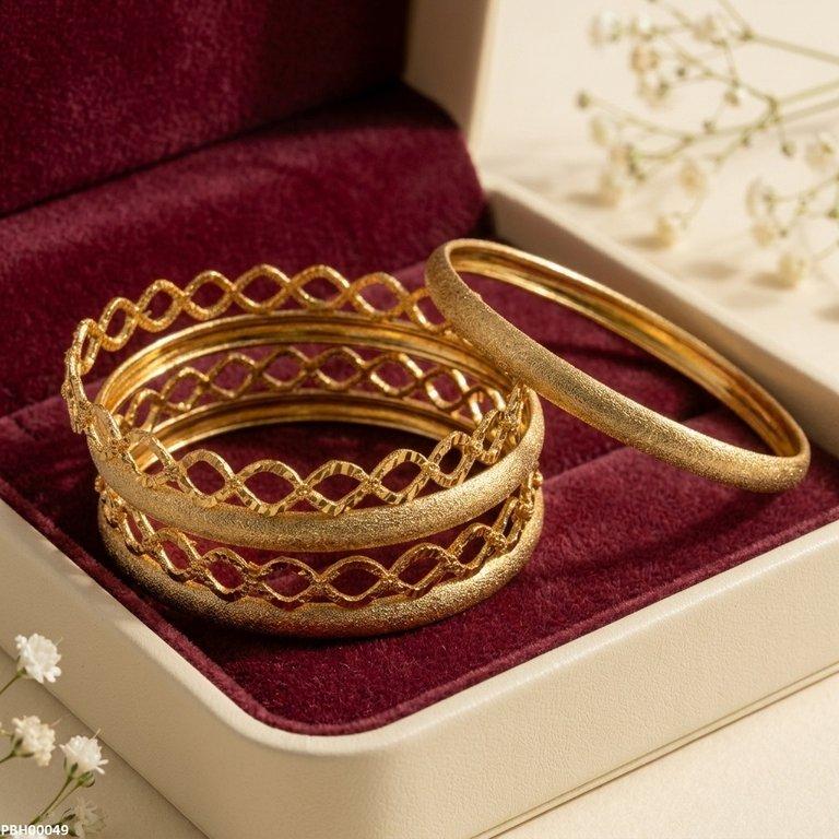 PBH00049 MZM Textured Gold Lattice Bangles Set - PBH