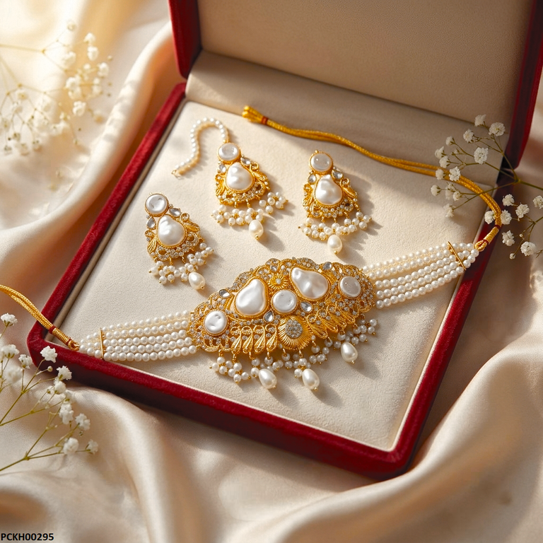 PCKH00295 MZM Round Pearl Multi Stone Choker Set - PCKH