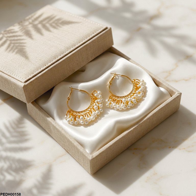 PEDH00158 MZM Round Pearl Drops Earrings - PEDH