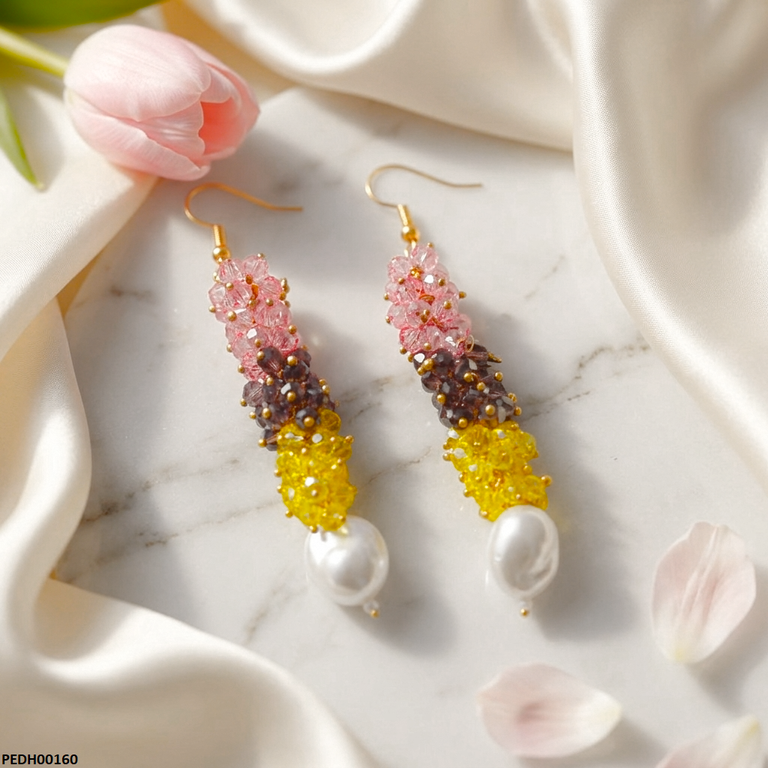 PEDH00160 FRN Grapes Cluster Pearl Drops Earrings - PEDH