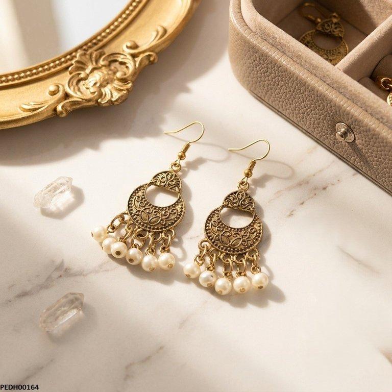 PEDH00164 ABD Antique Moon Pearl Drop Earrings - PEDH
