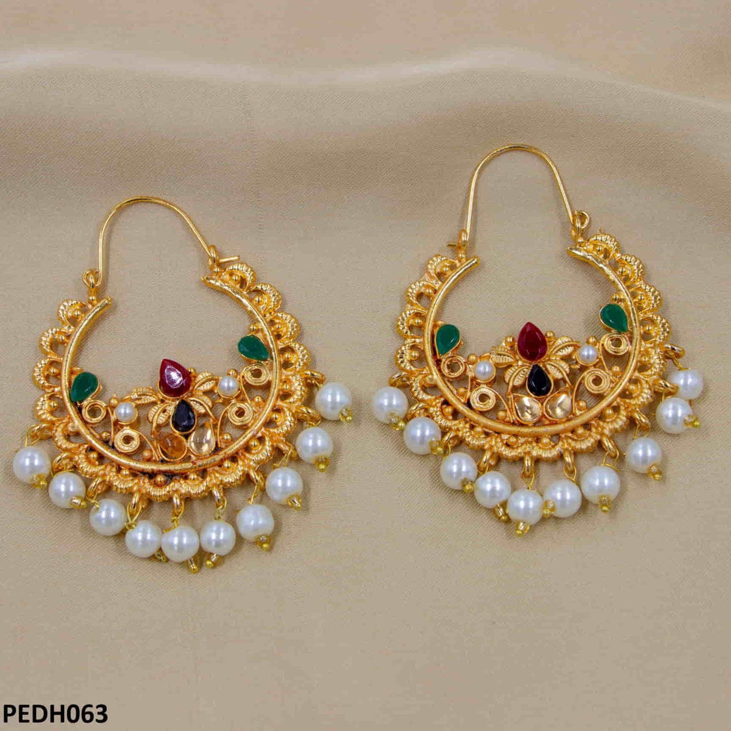 PEDH063 FRN Multi Pear Pearls Drop Earrings Pair