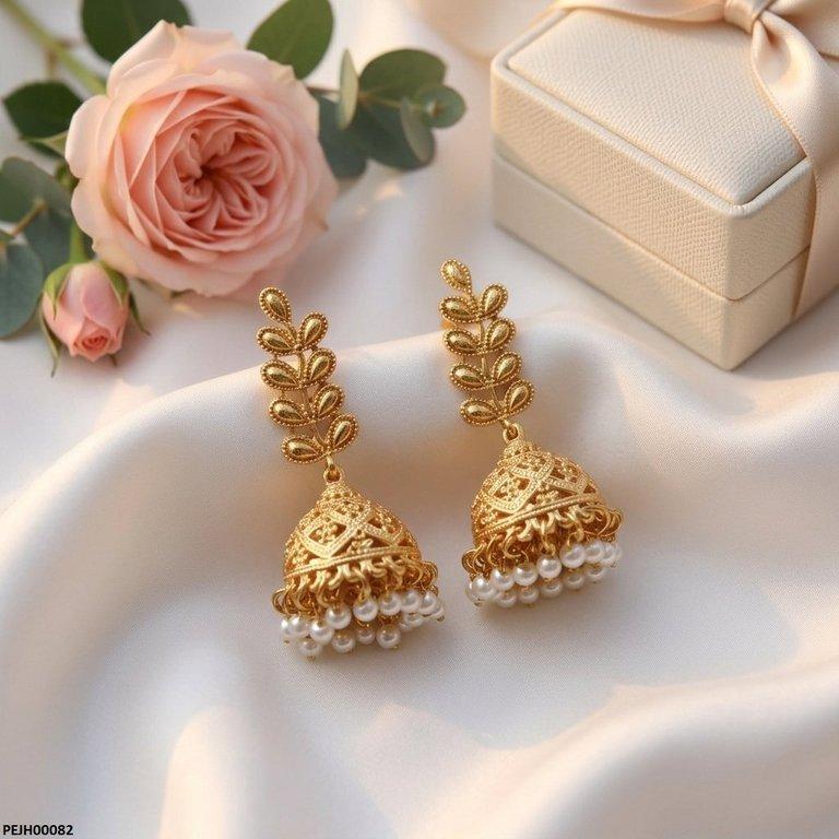 PEJH00082 FRN Double Leaf Pearl Drop Jhumki - PEJH