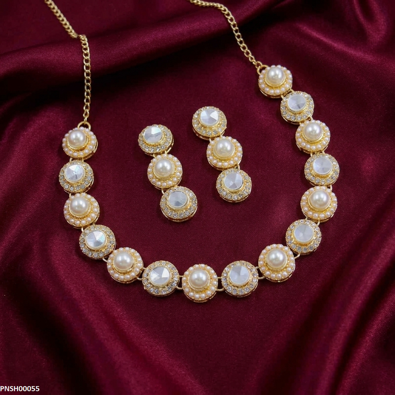 PNSH00055 ABD Round Pearl Necklace Set - PNSH