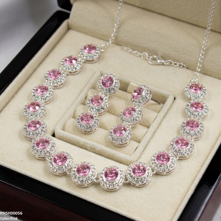 PNSH00056 ABD Round Crystal Stone Necklace Set - PNSH