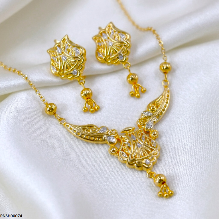 PNSH00074 FRN Round Drop Necklace Set - PNSH