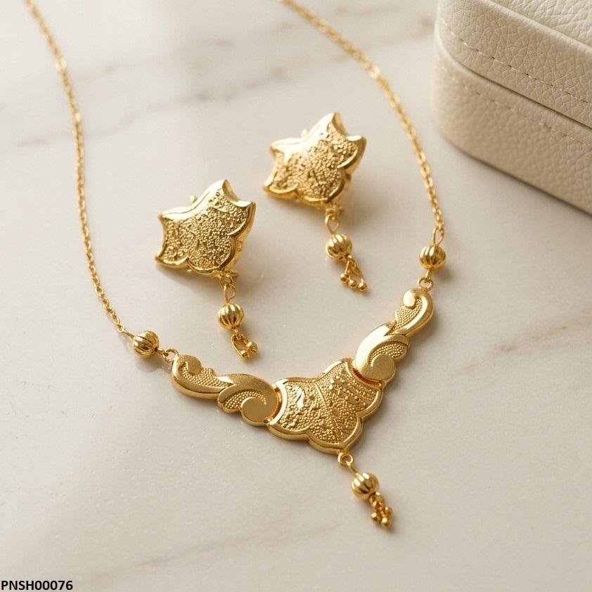 PNSH00076 FRN Floral Flower Round Drop Necklace Set - PNSH