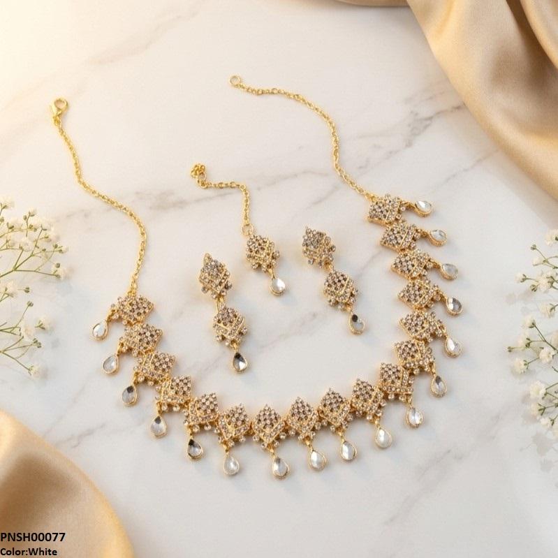PNSH00077 FRN Double Tear Drop Necklace Set - PNSH